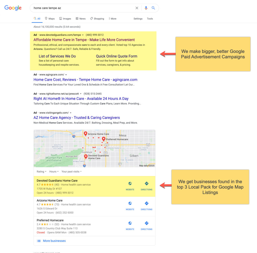 top 3 maps and google ads example